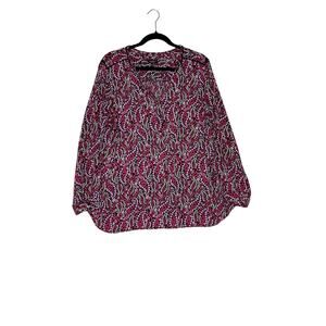 Talbots size 2XP pink/purple paisley popover long sleeve top career office wear
